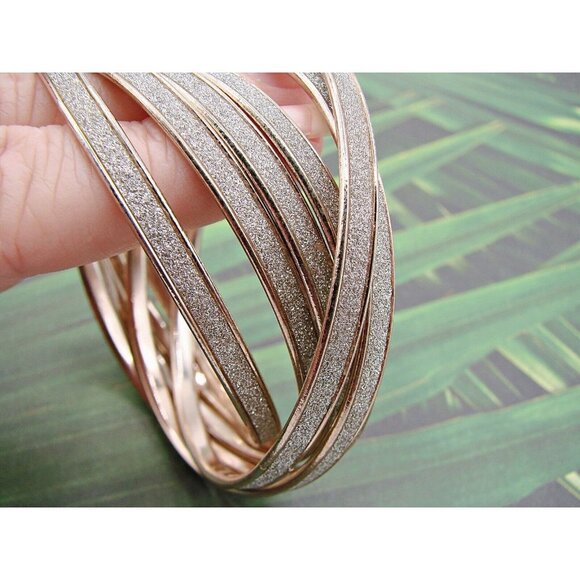 Steve Madden Glitter Design Six Interlocking Bangle Bracelets Gold-Tone 1 Piece - Picture 4 of 11